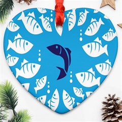 Blue Fish Tuna Sea Beach Swim White Predator Water Ornament (heart)