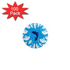 Blue Fish Tuna Sea Beach Swim White Predator Water 1  Mini Magnets (100 Pack)  by Mariart