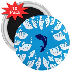 Blue Fish Tuna Sea Beach Swim White Predator Water 3  Magnets (10 Pack)  by Mariart