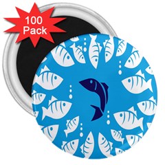 Blue Fish Tuna Sea Beach Swim White Predator Water 3  Magnets (100 Pack) by Mariart