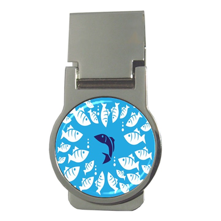 Blue Fish Tuna Sea Beach Swim White Predator Water Money Clips (Round) 