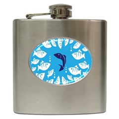 Blue Fish Tuna Sea Beach Swim White Predator Water Hip Flask (6 Oz) by Mariart