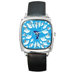 Blue Fish Tuna Sea Beach Swim White Predator Water Square Metal Watch by Mariart