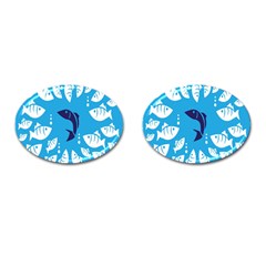 Blue Fish Tuna Sea Beach Swim White Predator Water Cufflinks (oval) by Mariart