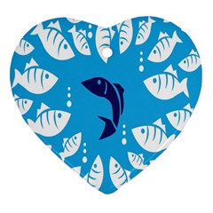 Blue Fish Tuna Sea Beach Swim White Predator Water Heart Ornament (two Sides) by Mariart