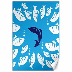 Blue Fish Tuna Sea Beach Swim White Predator Water Canvas 20  X 30   by Mariart