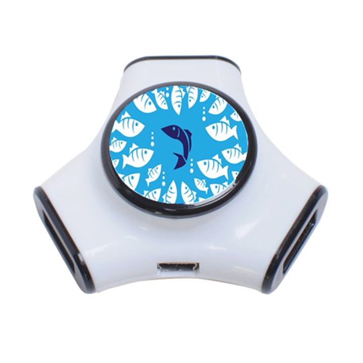 Blue Fish Tuna Sea Beach Swim White Predator Water 3-Port USB Hub