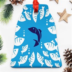 Blue Fish Tuna Sea Beach Swim White Predator Water Ornament (bell) by Mariart