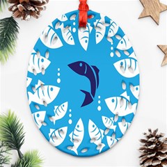 Blue Fish Tuna Sea Beach Swim White Predator Water Ornament (oval Filigree) by Mariart