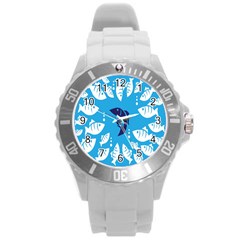 Blue Fish Tuna Sea Beach Swim White Predator Water Round Plastic Sport Watch (l) by Mariart