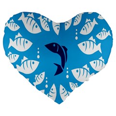 Blue Fish Tuna Sea Beach Swim White Predator Water Large 19  Premium Heart Shape Cushions by Mariart