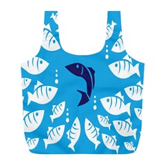 Blue Fish Tuna Sea Beach Swim White Predator Water Full Print Recycle Bags (l)  by Mariart