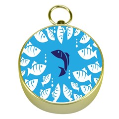 Blue Fish Tuna Sea Beach Swim White Predator Water Gold Compasses by Mariart