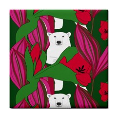 Animals White Bear Flower Floral Red Green Tile Coasters