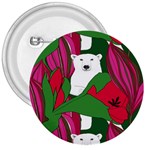 Animals White Bear Flower Floral Red Green 3  Buttons Front