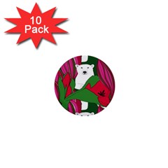 Animals White Bear Flower Floral Red Green 1  Mini Buttons (10 Pack)  by Mariart