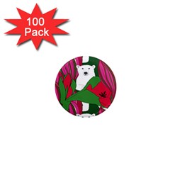 Animals White Bear Flower Floral Red Green 1  Mini Magnets (100 Pack)  by Mariart