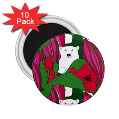 Animals White Bear Flower Floral Red Green 2 25  Magnets (10 Pack) 