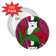 Animals White Bear Flower Floral Red Green 2 25  Buttons (100 Pack) 