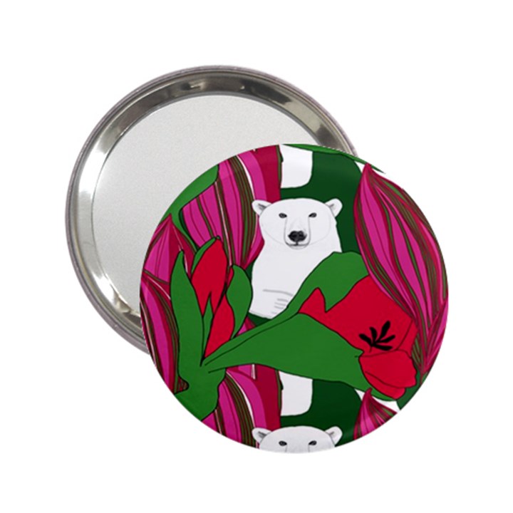 Animals White Bear Flower Floral Red Green 2.25  Handbag Mirrors