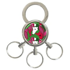 Animals White Bear Flower Floral Red Green 3-ring Key Chains by Mariart