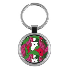 Animals White Bear Flower Floral Red Green Key Chains (round) 