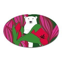 Animals White Bear Flower Floral Red Green Oval Magnet by Mariart