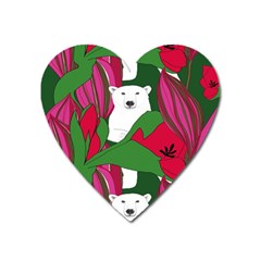 Animals White Bear Flower Floral Red Green Heart Magnet by Mariart