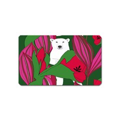 Animals White Bear Flower Floral Red Green Magnet (name Card)