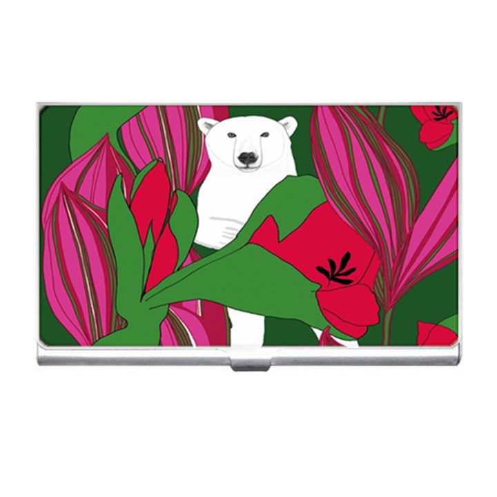 Animals White Bear Flower Floral Red Green Business Card Holders