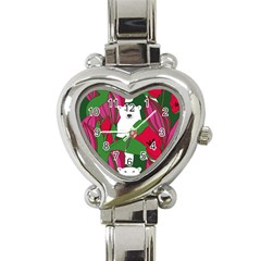 Animals White Bear Flower Floral Red Green Heart Italian Charm Watch by Mariart