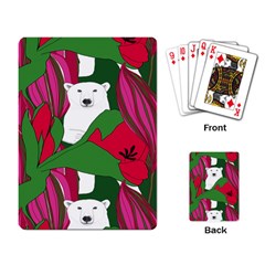 Animals White Bear Flower Floral Red Green Playing Card by Mariart