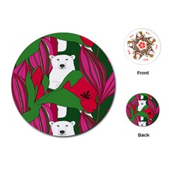 Animals White Bear Flower Floral Red Green Playing Cards (round)  by Mariart