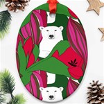 Animals White Bear Flower Floral Red Green Oval Ornament (Two Sides) Front