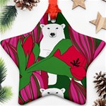 Animals White Bear Flower Floral Red Green Star Ornament (Two Sides) Back