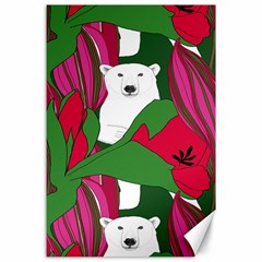 Animals White Bear Flower Floral Red Green Canvas 24  X 36 