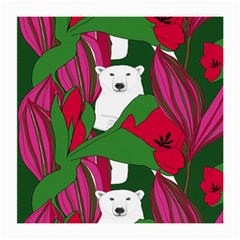 Animals White Bear Flower Floral Red Green Medium Glasses Cloth by Mariart