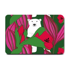 Animals White Bear Flower Floral Red Green Small Doormat  by Mariart