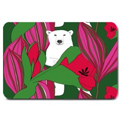 Animals White Bear Flower Floral Red Green Large Doormat  by Mariart