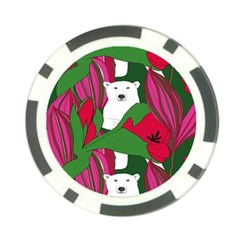 Animals White Bear Flower Floral Red Green Poker Chip Card Guard