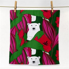 Animals White Bear Flower Floral Red Green Face Towel