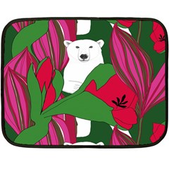 Animals White Bear Flower Floral Red Green Fleece Blanket (mini) by Mariart