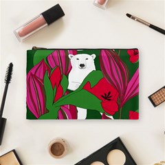 Animals White Bear Flower Floral Red Green Cosmetic Bag (medium)  by Mariart