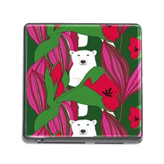 Animals White Bear Flower Floral Red Green Memory Card Reader (square) by Mariart