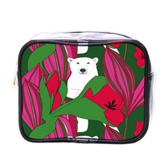 Animals White Bear Flower Floral Red Green Mini Toiletries Bags by Mariart