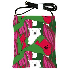 Animals White Bear Flower Floral Red Green Shoulder Sling Bags by Mariart