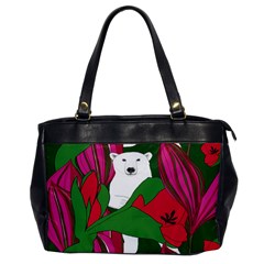 Animals White Bear Flower Floral Red Green Office Handbags by Mariart