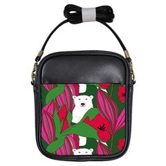 Animals White Bear Flower Floral Red Green Girls Sling Bags by Mariart