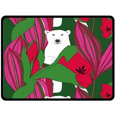 Animals White Bear Flower Floral Red Green Fleece Blanket (large)  by Mariart