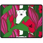 Animals White Bear Flower Floral Red Green Fleece Blanket (Medium)  60 x50  Blanket Front